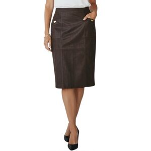 Women sz 8 J. Mclaughlin Chocolate Brown Pencil Skirt Turn Lock faux pocket